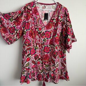 Size 20 pink floral bell sleeve tunic top 2x NWT women’s Avenue 2xl blouse boho